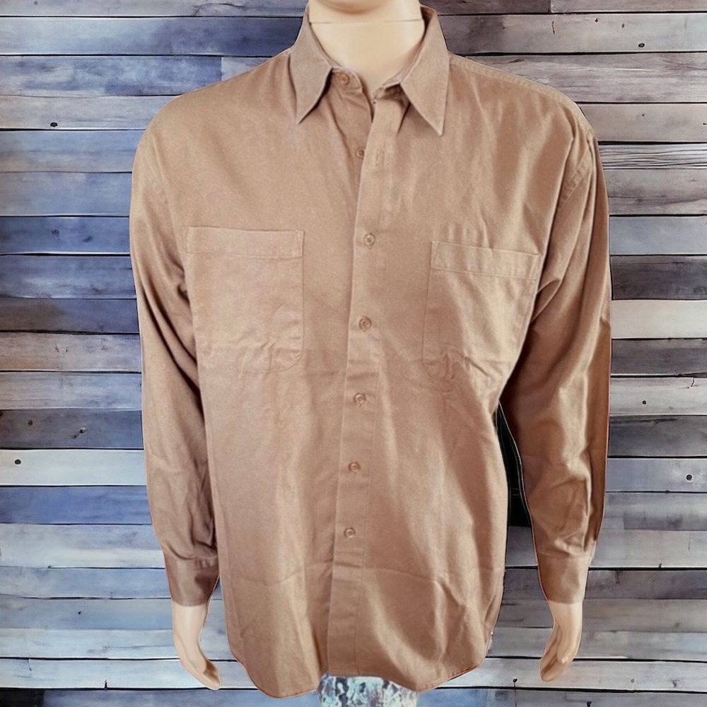 🤑 10/$100 Ottimo vintage Italian tan long sleeve button down collar shirt M
